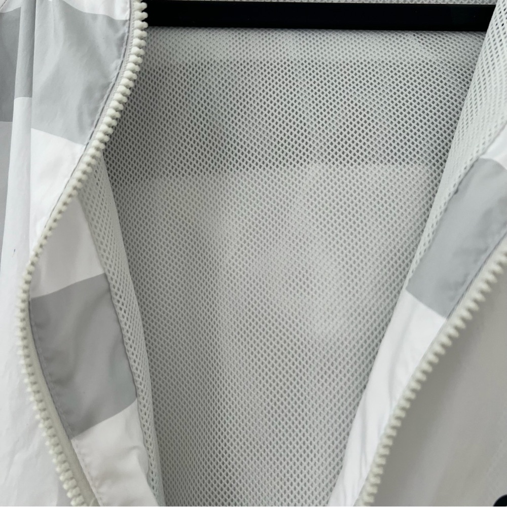 adidas White & Light Gray Striped Hooded Windbreaker - Picture 6 of 7